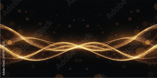 Golden energy waves with bokeh and particles on black background abstract background wave pattern particle effect light effect energy flow abstract motion particles energetic