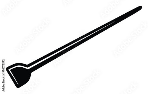 Stylized graphic of a longhandled flat tool, ideal for illustrating concepts in gardening, cooking, or construction, useful for educational materials, infographics, or general purpose media.