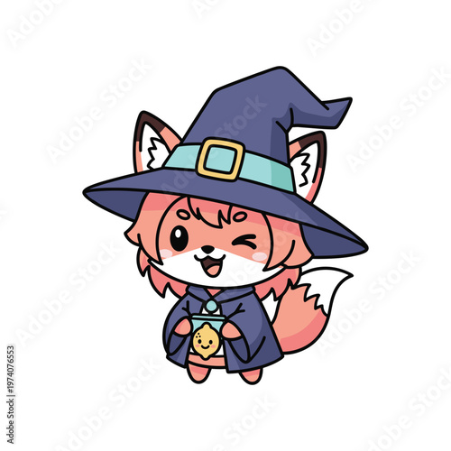 Fox Witch Potion Brewing Creative Vector