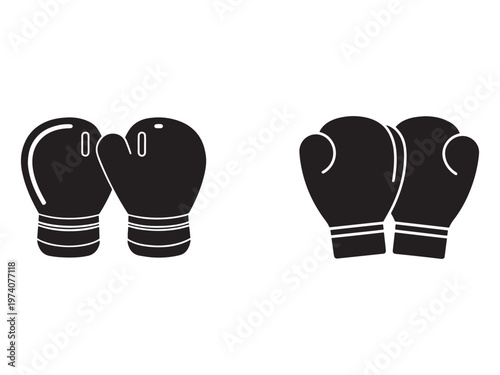 Two pairs of black boxing gloves on white background  sports equipment for fighting and training