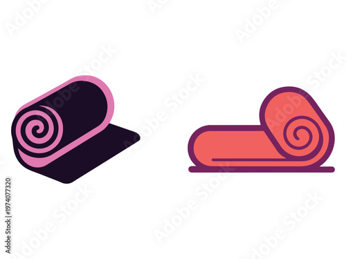 Two rolled up yoga mats in pink and purple colors  fitness and exercise equipment for indoor activities