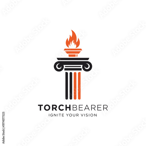 Torchbearer Logo With Flaming Pillar Column Symbolizing Leadership, Vision and Inspiration.