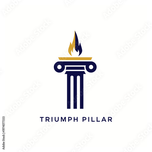 Initial Letter T Burning Torch Fire Flame with pillar column logo design.