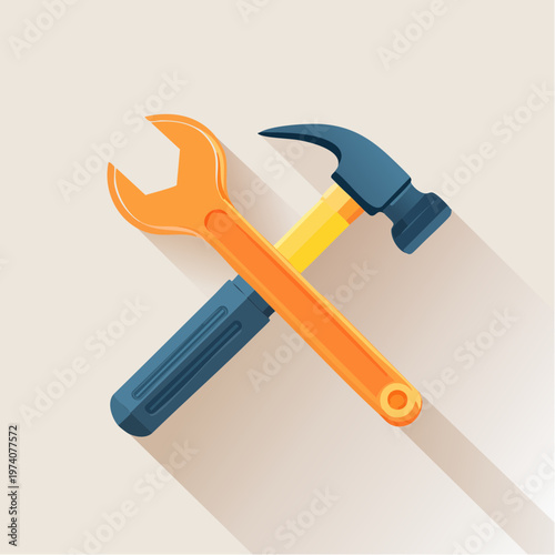 Essential construction and repair tools icon with a modern flat design, representing service, maintenance, and workshop concepts efficiently