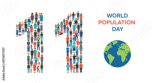 World Population Day concept with people forming number eleven.