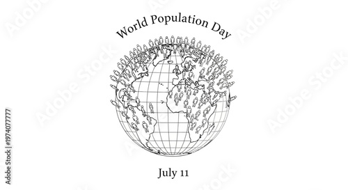 World Population Day illustration featuring a globe covered in many people.