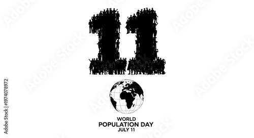 World Population Day conceptual design with the number eleven and globe icon.
