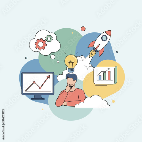 Businessman with innovative creative idea thinking.