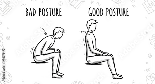 Comparison of Bad Posture Versus Good Posture Illustration.