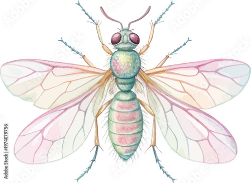 Hand-Painted Gnat Watercolor, Delicate Insect Art, Isolated Vector Illustration