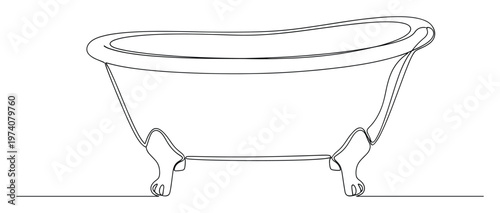 Elegant continuous line drawing of a vintage clawfoot bathtub perfect for bathroom decor ideas or home improvement projects and plumbing service advertisements