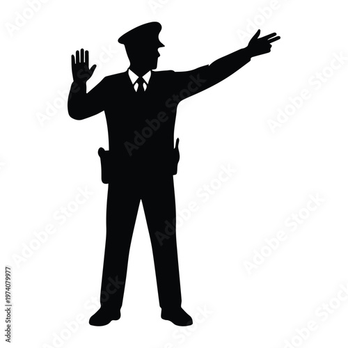 Police Officer Directing Traffic Icon Silhouette Vector black design on a white background