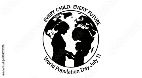 World Population Day Emblem with Mother and Child Silhouette.