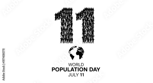 World Population Day illustration with people silhouettes forming the number eleven.