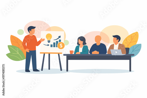 Business Team Meeting and Financial Growth Strategy Presentation