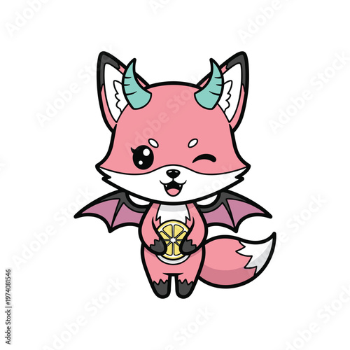 Cute Devil Fox Lemon Slice Vector Art Illustration