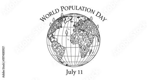 World Population Day illustration with globe and human silhouettes.
