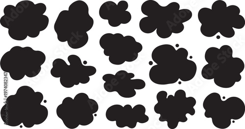Black cloud shapes on white background illustration design