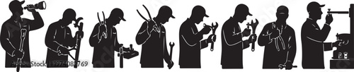 Silhouettes of musicians playing various instruments in a row
