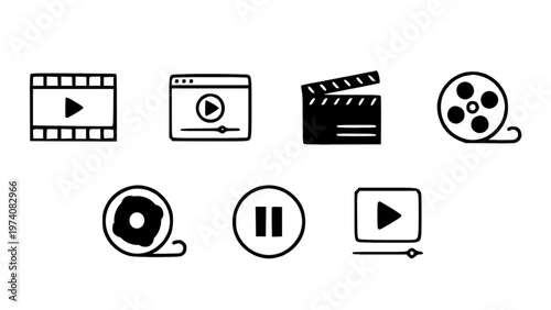 Flat icons of video, film, and multimedia elements. Perfect for content creation and entertainment projects.
