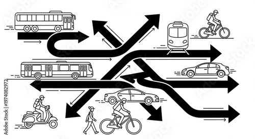 Complex Traffic Intersection with Various Modes of Transportation.
