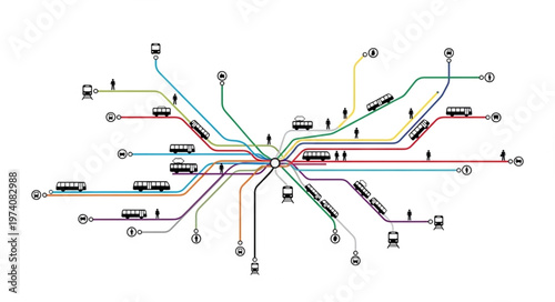 Complex Transportation Network Diagram with Multiple Routes.