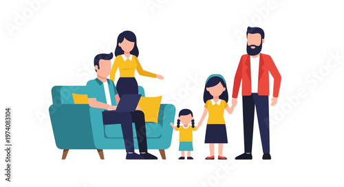 Family togetherness and modern life, parents and children enjoying time at home with technology