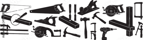 Collection of various tools and equipment for construction work