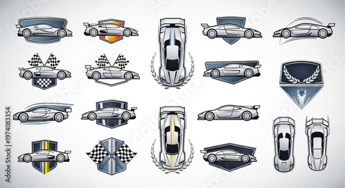Collection of Racing Car Vector Designs for Logos and Emblems.