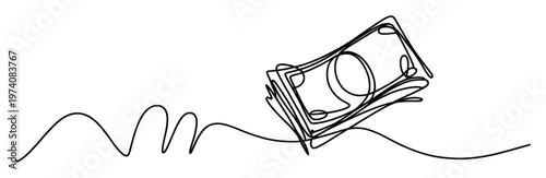 Continuous line drawing portraying stacked banknotes representing financial growth and investment for business presentations and economic reports