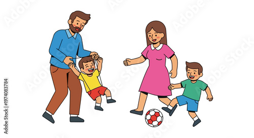 Joyful Family Playing Soccer Together Outdoors in a Park