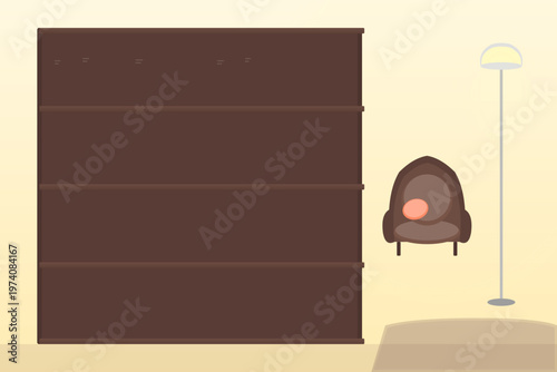 Cozy Bookshelf with Armchair Floor Lamp and Vinyl Record