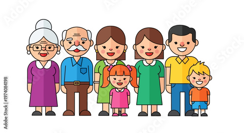 Illustration of a Multi-Generational Family Grouping Standing Together