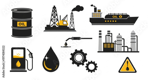 Oil and Gas Industry Icons - Barrel, Rig, Tanker, and More.