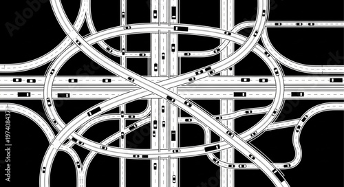 Complex Highway Interchange with Traffic Flow.