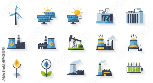 Diverse Energy Sources - Wind, Solar, Nuclear, and Fossil Fuels.