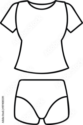 Relaxing Outline of a Womens Loungewear Set Comprising a Short Sleeve Top and Brief Shorts
