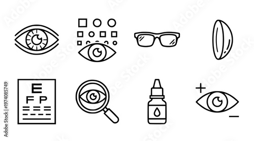 Eye care and vision correction vector graphic illustrations
