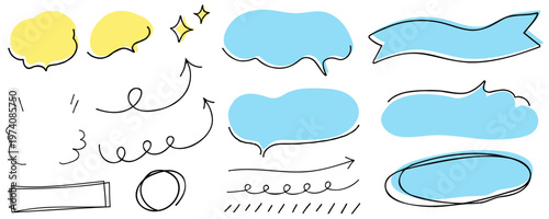 手書きのふきだしセット ベクターイラスト 手描き 広告　チラシ　線画　ポスター　らくがき　見出し　矢印　文字