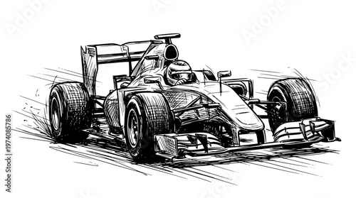 Racing car speeding along the track with driver