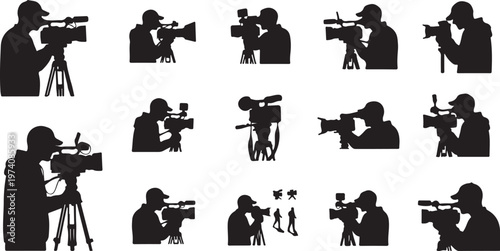 Silhouettes of photographers at work with various equipment styles