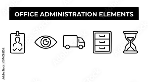 Office administration elements in a vector graphic illustration style