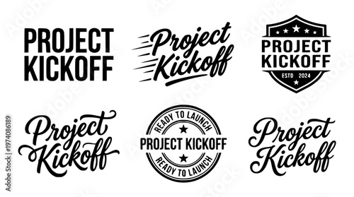 Project kickoff vector graphic design with six logo styles