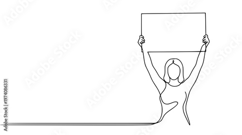 Woman holding up a blank sign for demonstration purposes