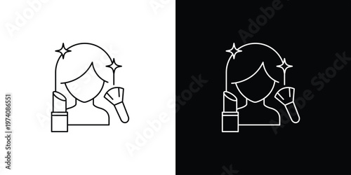 Minimalist line art icon of a woman applying makeup, symbolizing beauty routine, cosmetics, and self-care for digital design