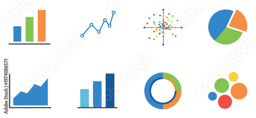 Modern collection of data visualization charts representing various business analytics and financial statistics suitable for corporate reports presentations and educational materials.
