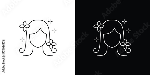 Elegant woman icon with flowers in hair and sparkling accents, perfect for beauty and lifestyle branding