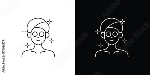 Simple line art icons depicting a woman with a towel and glowing skin, representing self-care and beauty treatments