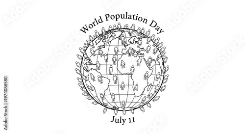Hand Drawn Illustration for World Population Day with Globe and People.