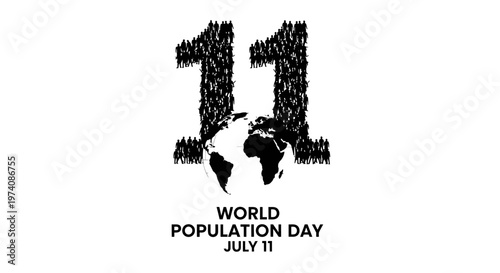 World Population Day conceptual graphic with number eleven and earth globe illustration.
